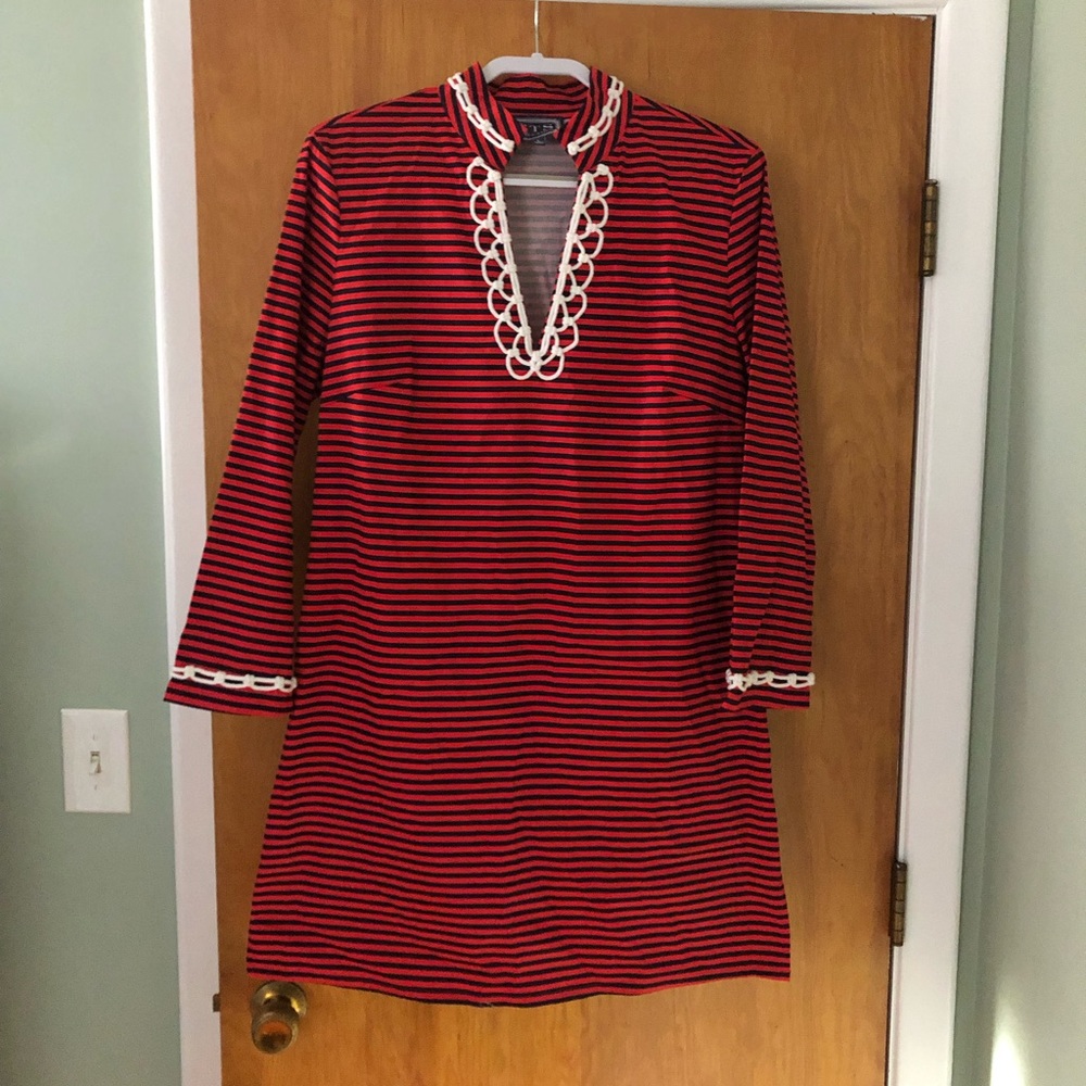 Sail to Sable Navy and Red Striped Tunic Dress Large